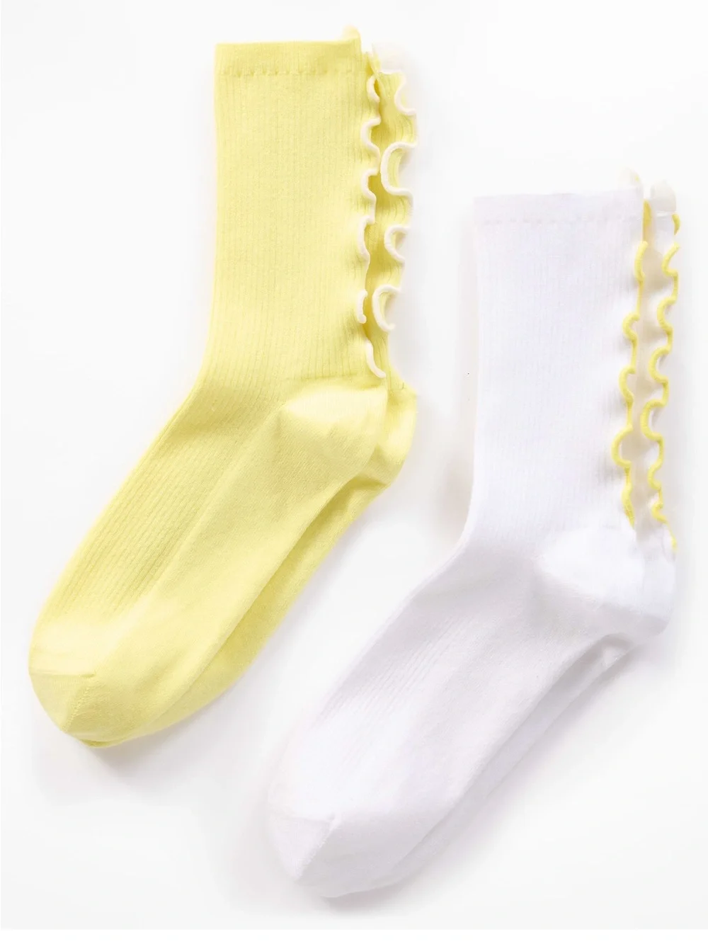 Women’s Athleta Ruffle Crew Socks Organic CottonYellow/White 2-pk Size small NEW
